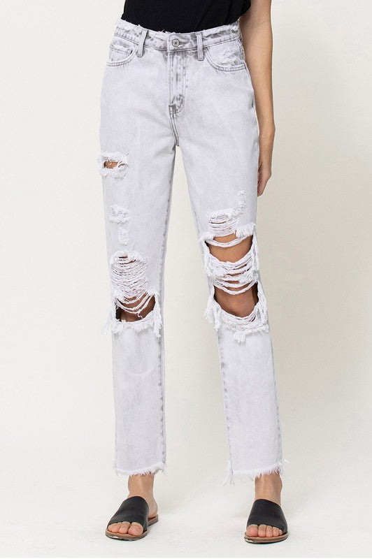 Light Washed Distressed Mom Jeans
