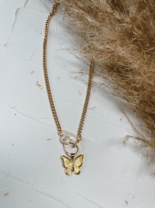 Yellow Cuban Clasp Butterfly Necklace