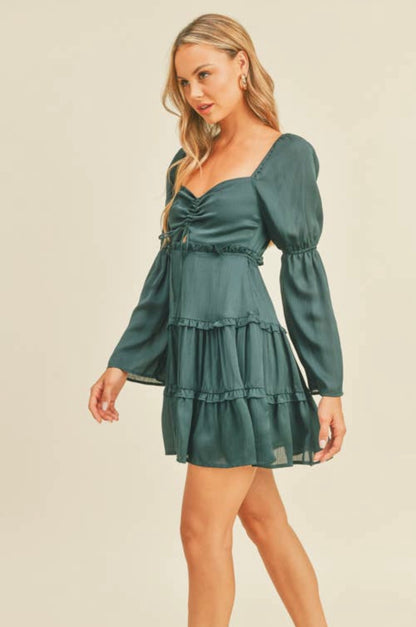 Emerald Tiered Ruffled Mini Dress