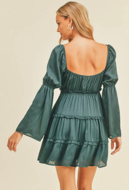 Emerald Tiered Ruffled Mini Dress