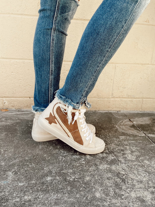 Taupe and Brown high Top Sneakers
