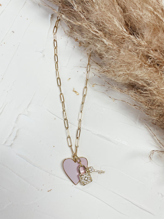 Purple Heart + Lock Necklace